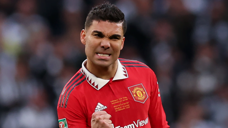 WATCH: Casemiro LIVES for the big occasion! Man Utd midfielder heads home opening goal in Carabao final vs Newcastle after surviving VAR scare