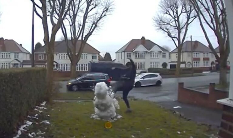 Family shocked after doorbell camera films man destroying 9-year-old’s snowman