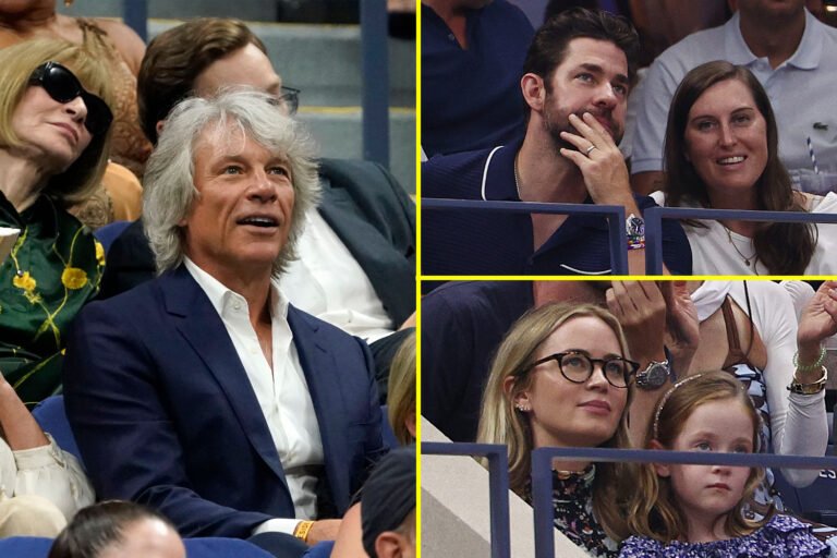 Jon Bon Jovi, John Krasinski and Emily Blunt watch on as Novak Djokovic beats Ben Shelton to spot in US Open Final