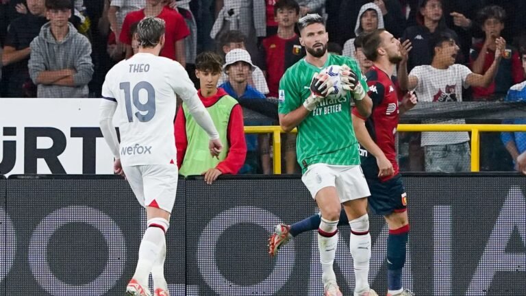 Olivier Giroud plays as goalkeeper for AC Milan and pulls off stunning save after replacing Mike Maignan against Genoa