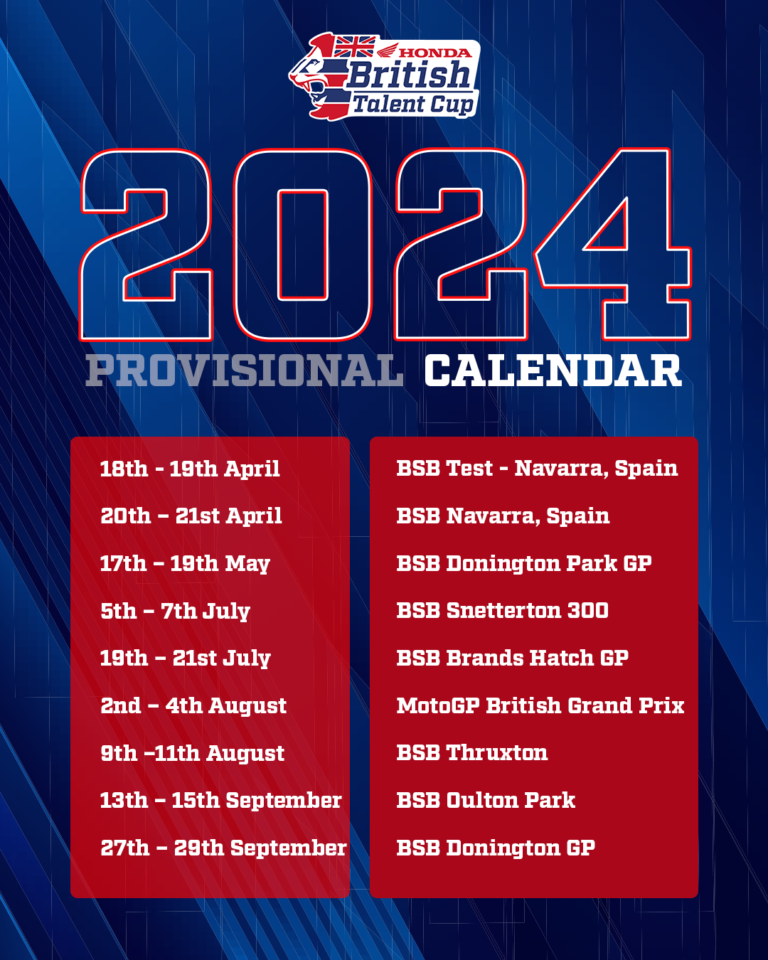 2024 provisional R&G British Talent Cup calendar