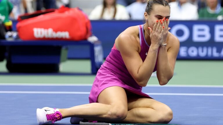 Aryna Sabalenka in tears as she banks $3.6million with US Open win over American Jessica Pegula in front of the stars